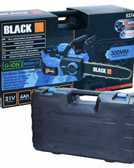 Akumuliatorinis grandininis pjūklas medienai 2 x 21V 4 Ah 30cm 12" BLACK