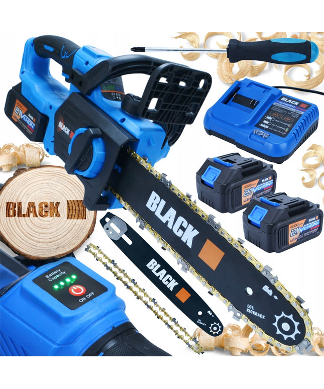 Akumuliatorinis grandininis pjūklas medienai 2 x 21V 4 Ah 30cm 12" BLACK