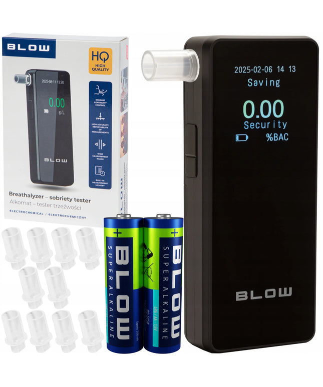 Profesionalus elektrocheminis alkoholio matuoklis BLOW + 10 antgalių