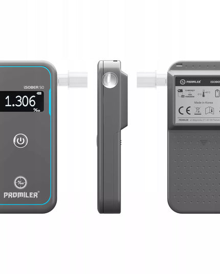 Elektrocheminis alkotesteris Promiler iSOBER 50+ su antgaliais, OLED ekranu