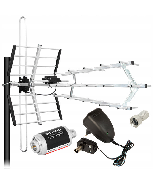 Kryptinė antžeminės televizijos antena DVB-T2 2TV COMBO 4K MUX8 su stiprintuvu ir maitinimo šaltiniu