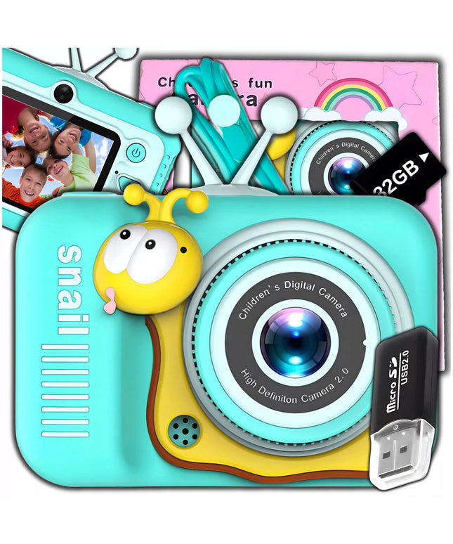 Skaitmeninis fotoaparatas vaikams, 40 MP, žaislinė kamera, žaidimai + 32 GB kortelė