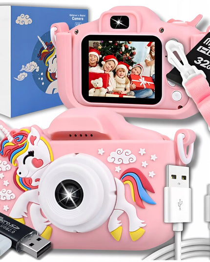 Skaitmeninis fotoaparatas vaikams, 40 MP, žaislinė kamera, žaidimai + 32 GB kortelė