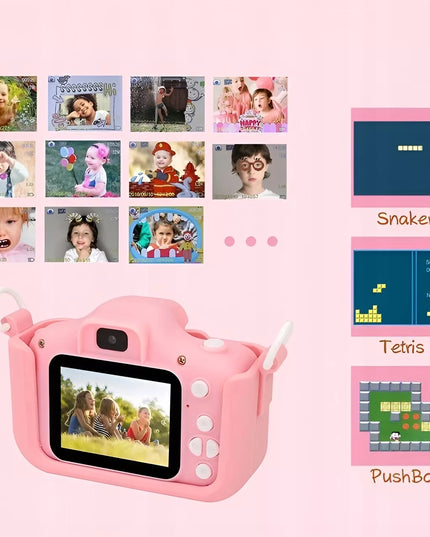 Skaitmeninis fotoaparatas vaikams, 40 MP, žaislinė kamera, žaidimai + 32 GB kortelė