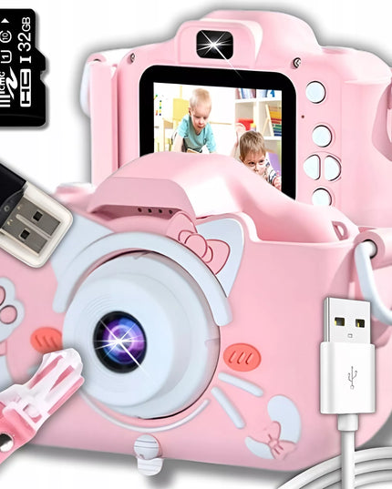 Skaitmeninis fotoaparatas vaikams, 40 MP, žaislinė kamera, žaidimai + 32 GB kortelė