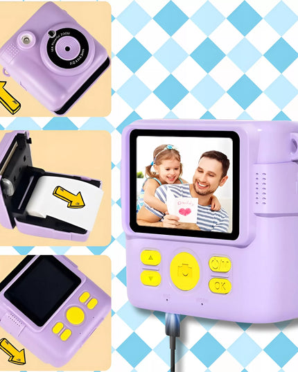 Skaitmeninis momentinis fotoaparatas vaikams su spausdintuvu + 32GB kortelė + 14 ritinėlių