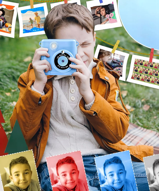 Skaitmeninis momentinis fotoaparatas vaikams su spausdintuvu + 32GB kortelė + 14 ritinėlių