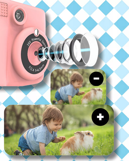 Skaitmeninis momentinis fotoaparatas vaikams su spausdintuvu + 32GB kortelė + 14 ritinėlių