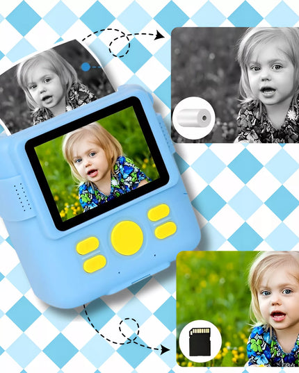 Skaitmeninis momentinis fotoaparatas vaikams su spausdintuvu + 32GB kortelė + 14 ritinėlių