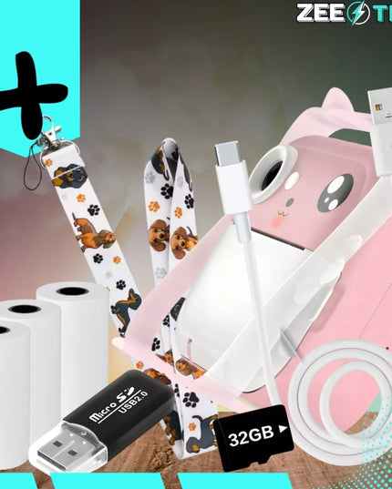 VAIKAMS TŪLINIS FOTOAPARATAS DRUKUŚ SPAUSDINTUVAS SU 32GB KORTELĖ + 3 RITINĖLIAI