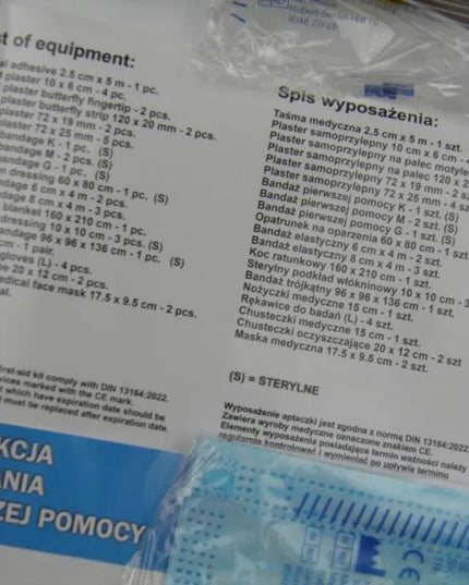 Automobilinė pirmosios pagalbos vaistinėlė pagal DIN 13164:2022 (45 elementai)