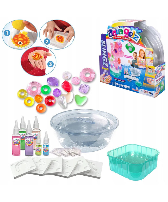 „Aqua Gelz“ didelis kūrybinis rinkinys: 6 spalvų geliai, kristalai ir 3D figūrėlės