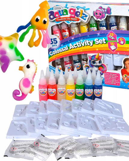AQUA GELZ XXL didelis kūrybinis rinkinys, 13 spalvų gelių, 3D gyvūnėliai ir formelės