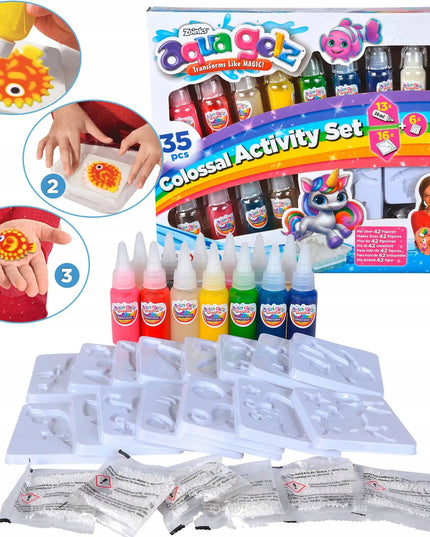 AQUA GELZ XXL didelis kūrybinis rinkinys, 13 spalvų gelių, 3D gyvūnėliai ir formelės
