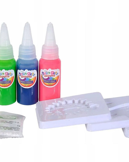 AQUA GELZ pradinis kūrybinis rinkinys: 4 spalvų geliai, 3D gyvūnėliai ir formelės