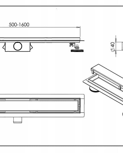 AQUAUNO 2in1 linijinis latakas 90 cm žemas sifonas 52mm juodas
