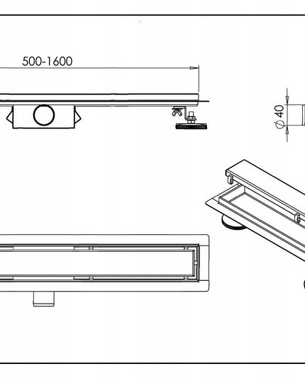 AQUAUNO 2in1 linijinis latakas 90 cm žemas sifonas 52mm juodas
