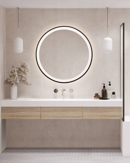 AQUAUNO Apvalus LED veidrodis su apšvietimu 60 cm, spalvos keitimas