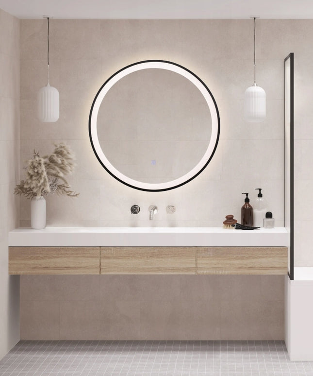 AQUAUNO Apvalus LED veidrodis su apšvietimu 60 cm, spalvos keitimas