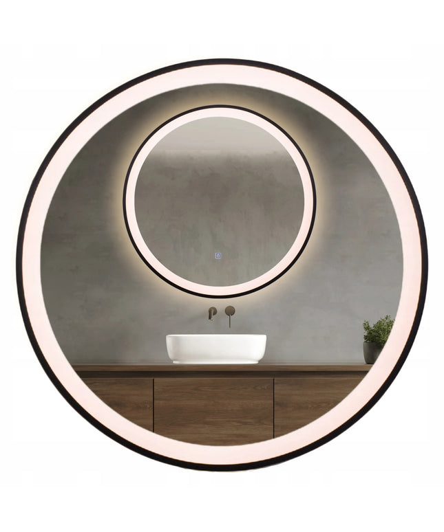 AQUAUNO Apvalus LED veidrodis su apšvietimu 60 cm, spalvos keitimas