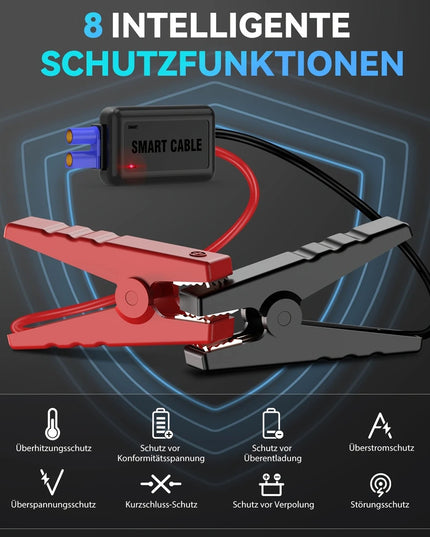 Automobilio Užvedėjas – Galingas Šuolių Starteris 5000A 12V Akumuliatoriaus Pakrovėjas iki 7.0L Benzino arba 5.5L Dyzelio Su LED Žibintuvėliu ir LCD Ekranu