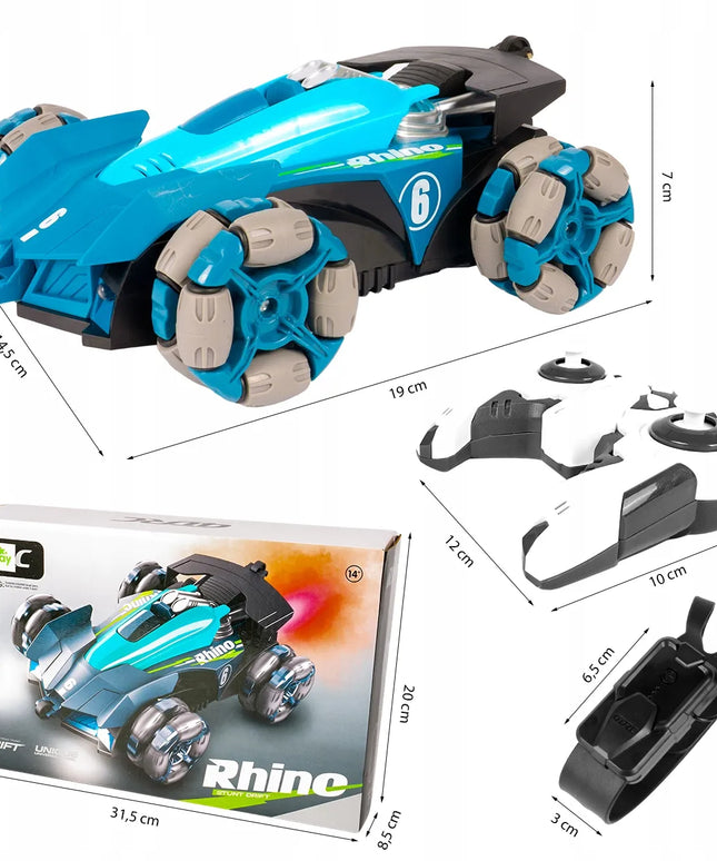 Nuotoliniu būdu valdomas RC automobilis „MalPlay Rhino Stunt Drift 4×4“ su gestų valdymu, 360° driftu ir LED šviesomis