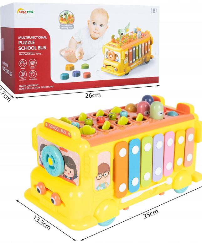 Edukacinis autobusiukas Montessori rūšiuoklis su ksilofonu ir kirminėlių gaudykle