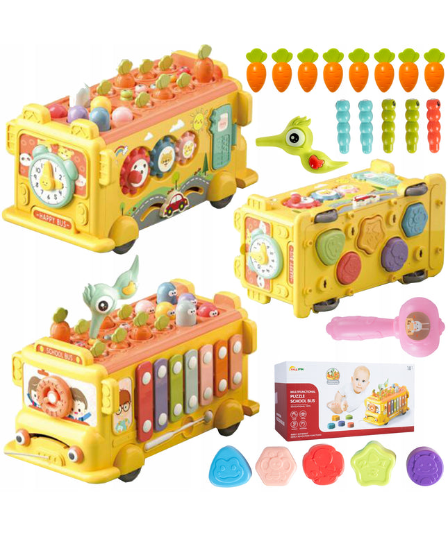 Edukacinis autobusiukas Montessori rūšiuoklis su ksilofonu ir kirminėlių gaudykle