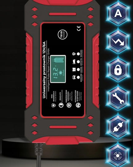 Automatinis išmanusis akumuliatorių įkroviklis su LCD ekranu, 12 V, 6 A