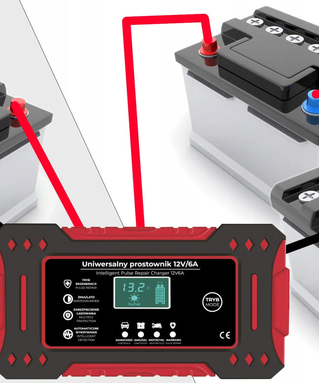Automatinis išmanusis akumuliatorių įkroviklis su LCD ekranu, 12 V, 6 A