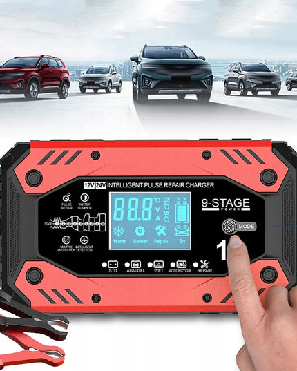 Automatinis išmanusis akumuliatoriaus įkroviklis su LCD ekranu, 12 V / 24 V, 10 A