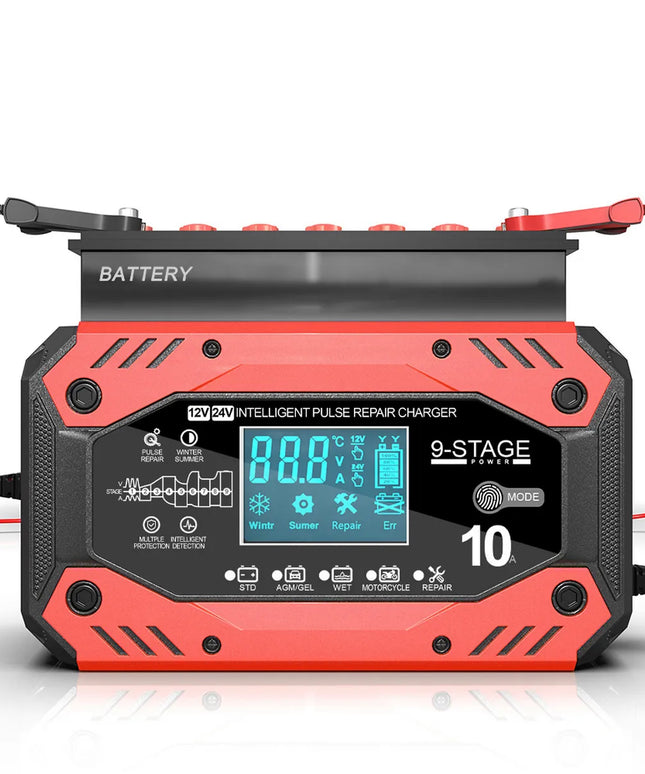 Automatinis išmanusis akumuliatoriaus įkroviklis su LCD ekranu, 12 V / 24 V, 10 A
