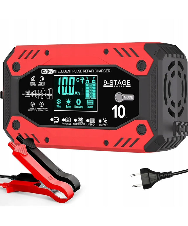 Automatinis išmanusis akumuliatoriaus įkroviklis su LCD ekranu, 12 V / 24 V, 10 A