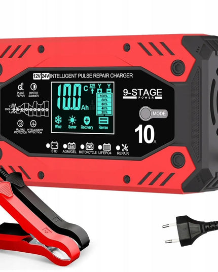 Automatinis išmanusis akumuliatoriaus įkroviklis su LCD ekranu, 12 V / 24 V, 10 A