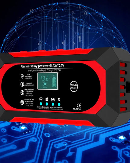 Automatinis išmanusis akumuliatoriaus įkroviklis su LCD ekranu, 24 V / 12 V, 8 A