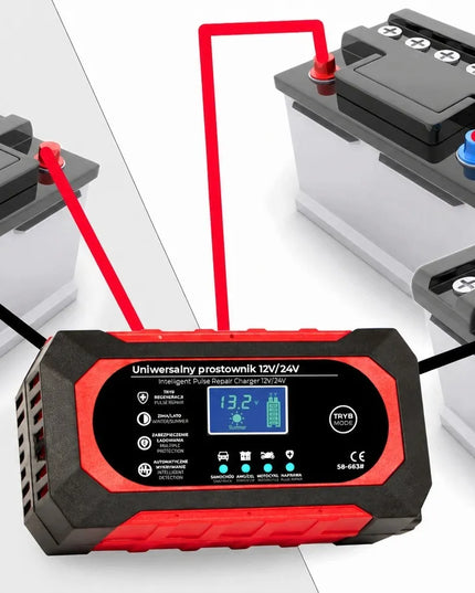 Automatinis išmanusis akumuliatoriaus įkroviklis su LCD ekranu, 24 V / 12 V, 8 A