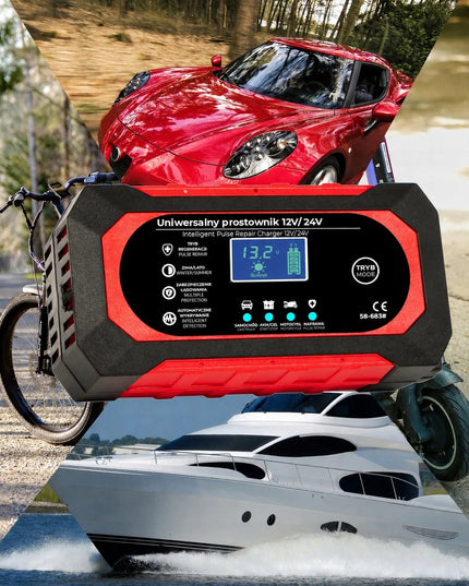 Automatinis išmanusis akumuliatoriaus įkroviklis su LCD ekranu, 24 V / 12 V, 8 A