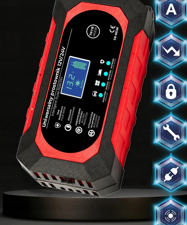 Automatinis išmanusis akumuliatoriaus įkroviklis su LCD ekranu, 24 V / 12 V, 8 A