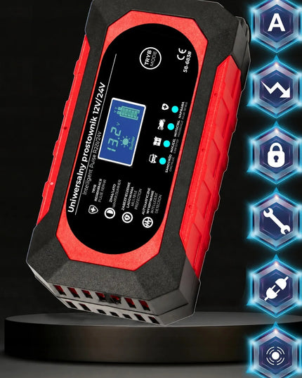 Automatinis išmanusis akumuliatoriaus įkroviklis su LCD ekranu, 24 V / 12 V, 8 A