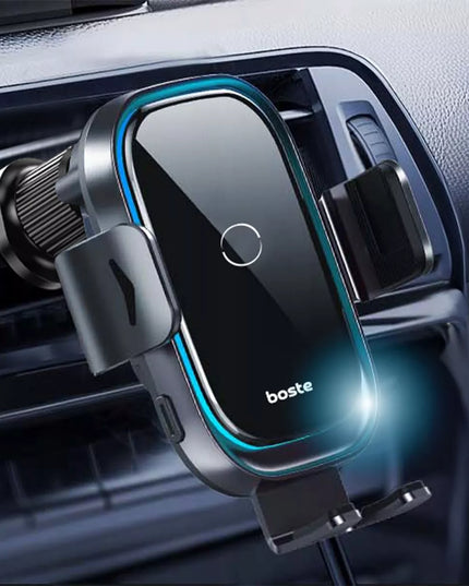 AUTOMATINIS telefono laikiklis į ventiliacijos groteles su greituoju 15W Qi belaidžiu įkrovikliu