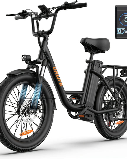 URLIFE E20 elektrinis dviratis, 48V 13Ah išimama baterija, 20x3 colių plačios padangos, 7 pavaros