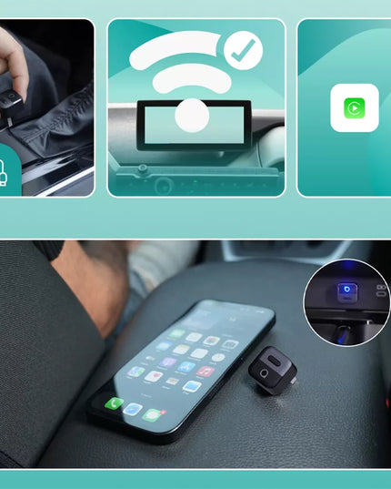 Belaidis Android Auto ir CarPlay adapteris automobiliui WiFi 6, skirtas 2 telefonams 2-in-1