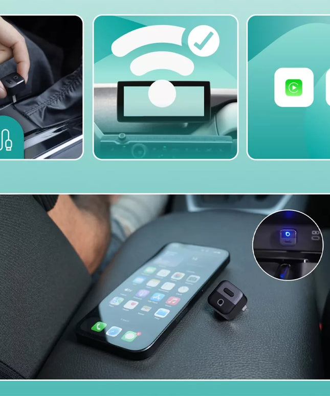 Belaidis Android Auto ir CarPlay adapteris automobiliui WiFi 6, skirtas 2 telefonams 2-in-1