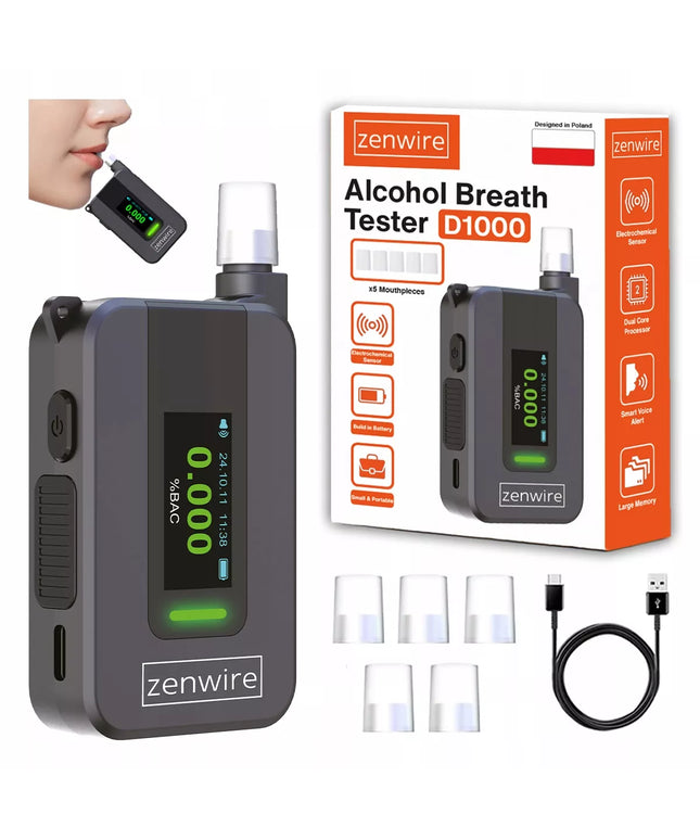 Profesionalus elektrocheminis alkotesteris Zenwire D1000 su 6 antgaliais