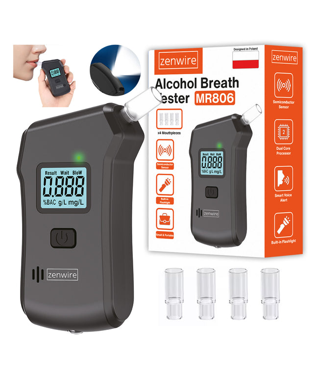 Profesionalus policijos skaitmeninis alkotesteris namams su žibintuvėliu ir 5 kandikliais