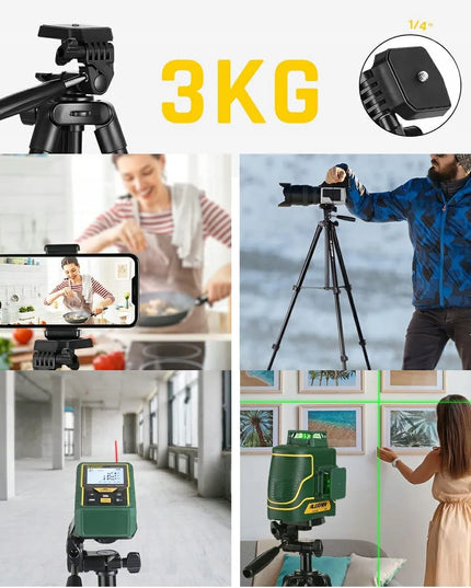 Aliuminis lengvas trikojis 39–135 cm, 0,5 kg, 3 viename + BT nuotolinio valdymo pultelis, telefono laikiklis + KREPŠYS