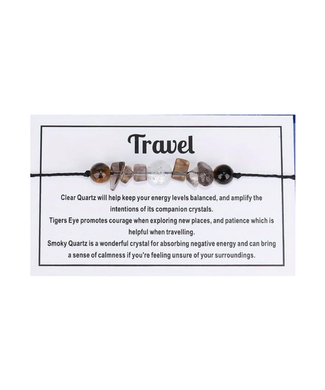 Gydomoji apyrankė "Kellionė" kalnų krištolas, tigro akis, dūminis kvarcas