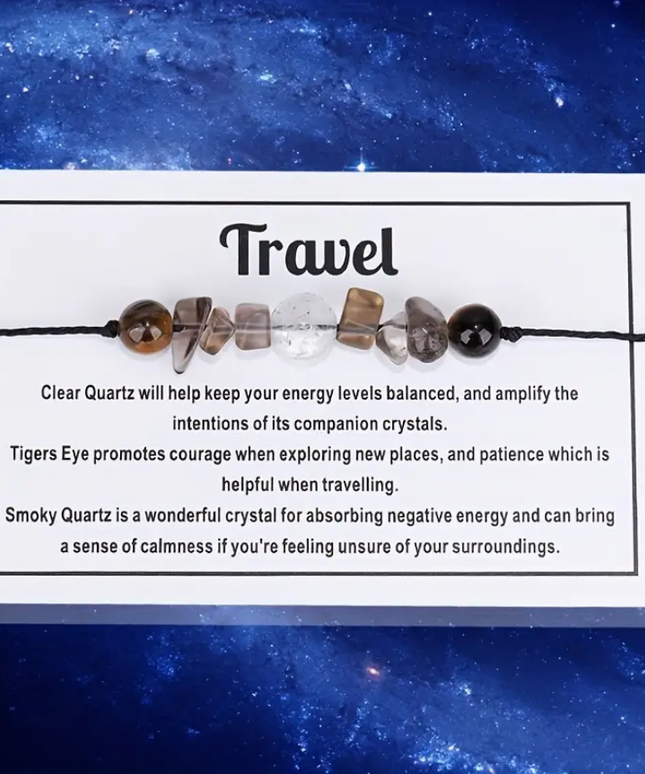 Gydomoji apyrankė "Kellionė" kalnų krištolas, tigro akis, dūminis kvarcas