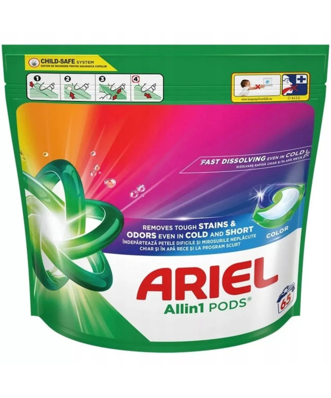 Ariel 3in1 skalbimo kapsulės spalvotiems audiniams Viskas viename 65 vnt.