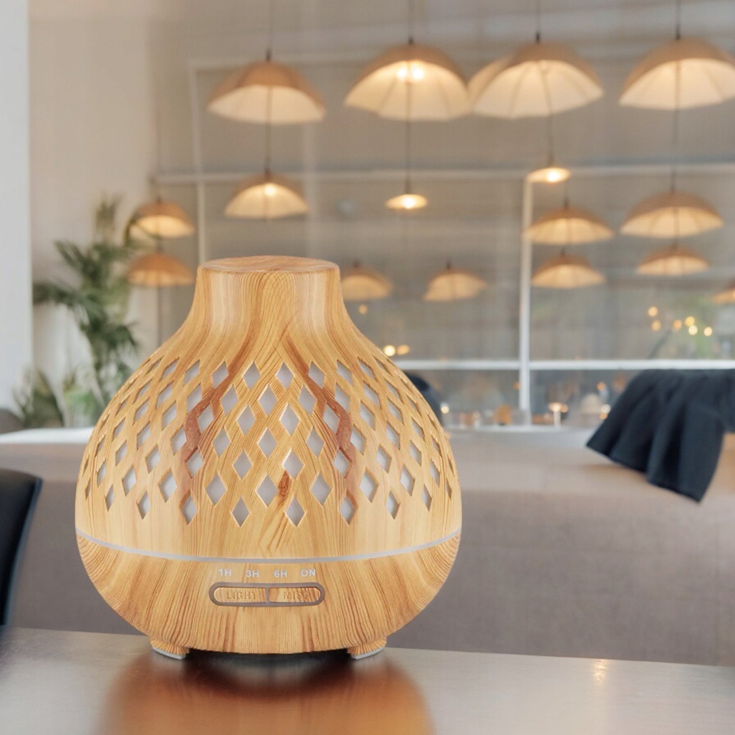 Aromatinis difuzorius ir oro drėkintuvas, šviesaus medžio imitacija, 400 ml + laikmatis